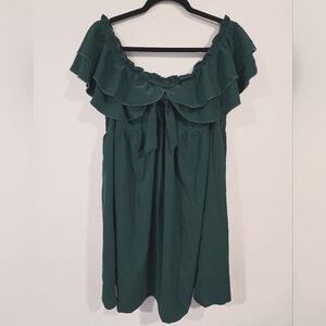 Green Ruffle Off-Shoulder Dress
